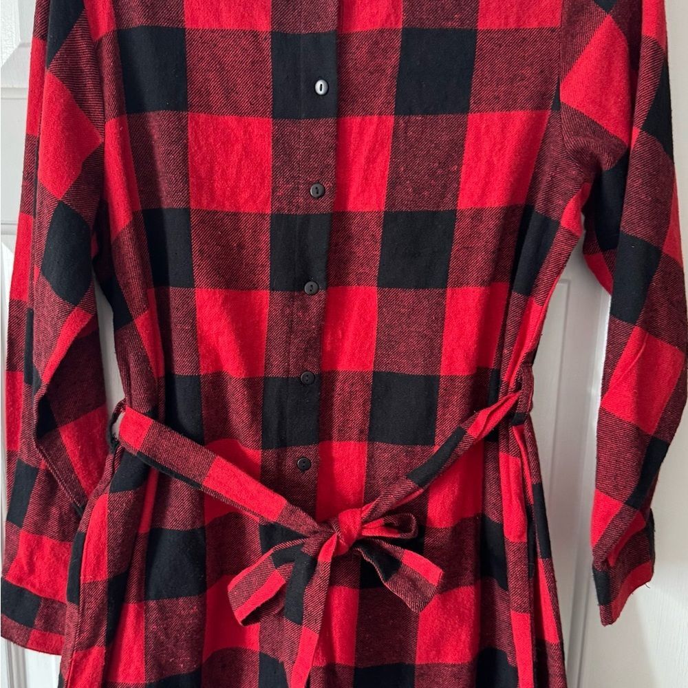Red Black Plaid Shirt Dress Womens 14 Belted Casual Chic Dress NWT Boohoo - Picture 4 of 9